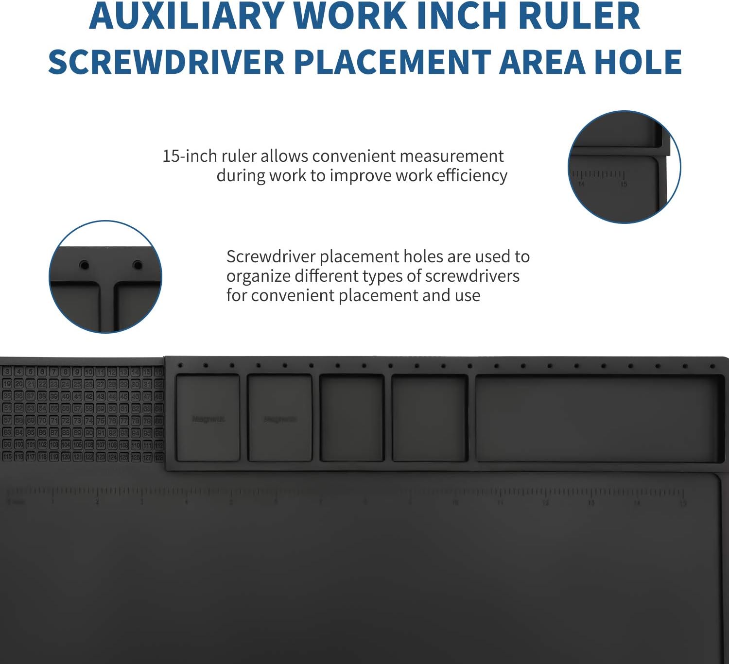 HTM-202 Black Silicone Soldering Mat Heat Resistant Large Magnetic Electronic Repair Work Mat,Expand Work Area for Soldering, Electronics, Computer Repair Etc